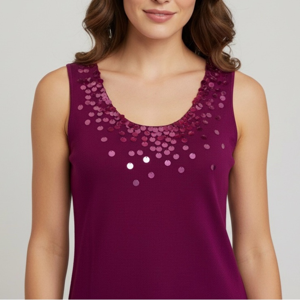 Jones New York Petite Sequin Silk Tank Top Magenta PP